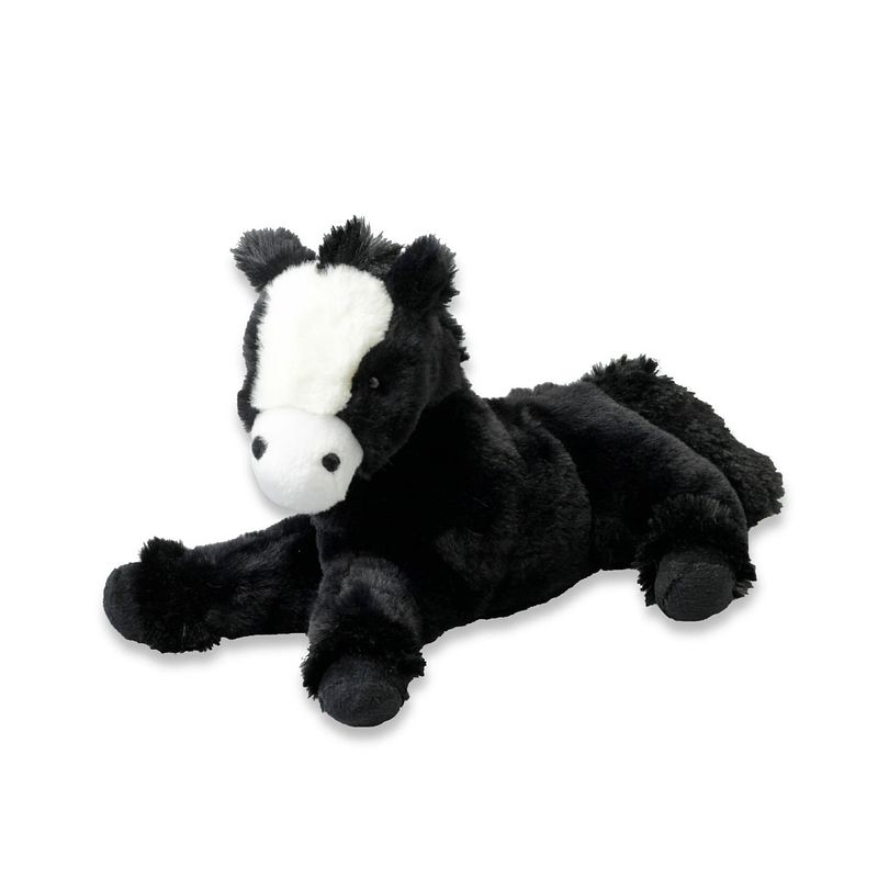 Foto van Inware pluche paard knuffel - liggend - zwart - polyester - 30 cm - knuffel boederijdieren