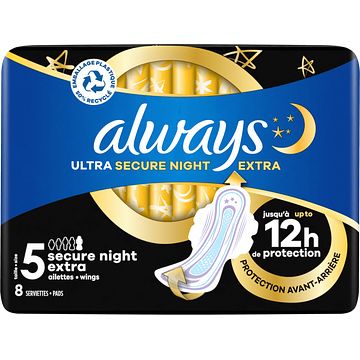 Foto van Always ultra maandverband secure night extra (maat 5) vleugels x8 bij jumbo