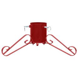 Foto van The living store kerstboomstandaard - rood metaal - 58 x 58 x 21 cm - geschikt voor 2.1 m echte boom - watertank- 1.2 l