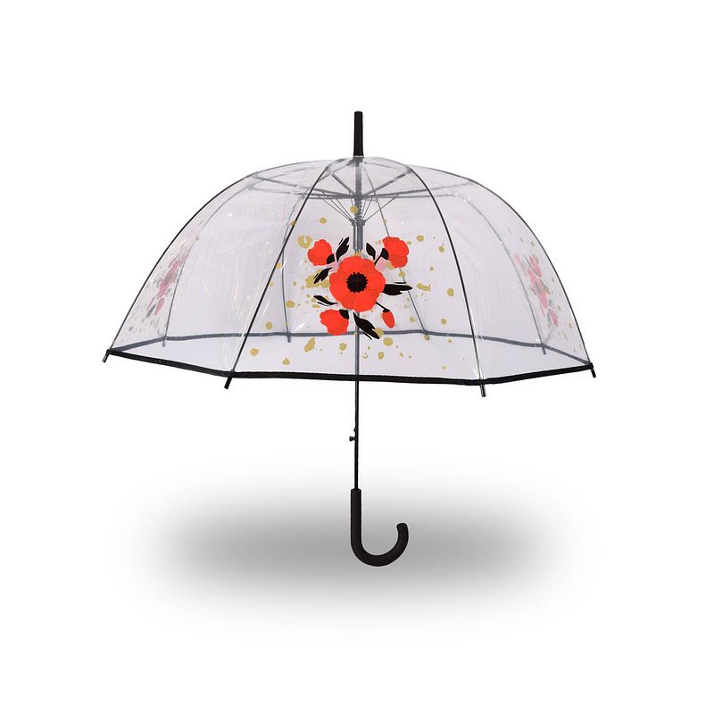 Foto van Paraplu met bloemen - koepelparaplu transparant pvc diameter 86 cm - transparant - automaat - ø 86 cm - dessin