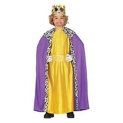 Foto van Verkleedkleding koning paars met geel voor kinderen 5-6 jaar (110-116) - carnavalskostuums