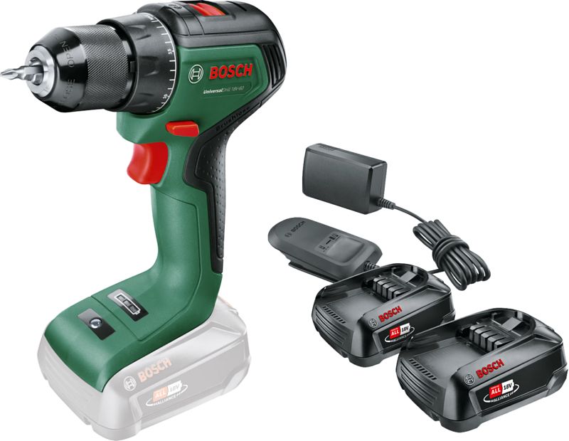 Foto van Bosch universaldrill 18v-60 + 2.5 ah accu (2x)