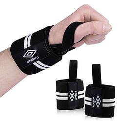 Foto van Umbro wrist wraps - 2 stuks - polsbeschermers - krachttraining en fitness - wit/ zwart