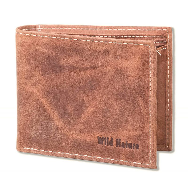 Foto van Wild nature leren billfold portemonnee - heren - leer - cognac