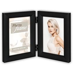Foto van Dubbele houten fotolijst met soft touch zwart geschikt voor een foto van 13 x 18 cm - fotolijsten