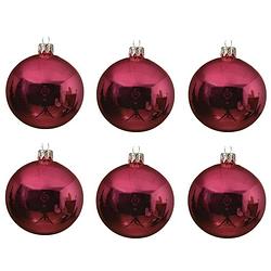 Foto van 6x glazen kerstballen glans fuchsia roze 8 cm kerstboom versiering/decoratie - kerstbal