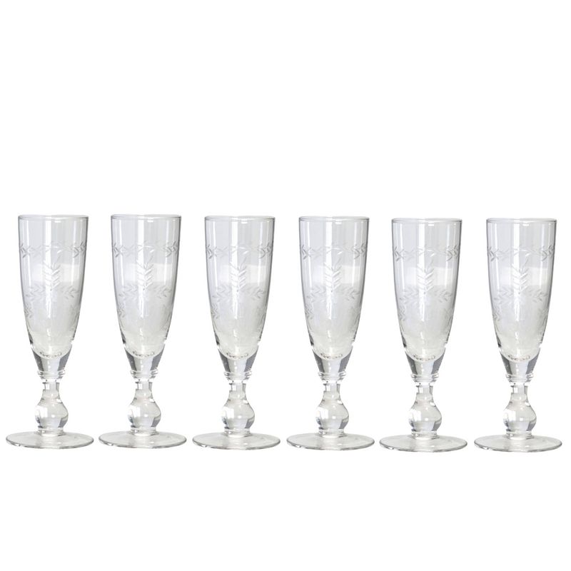 Foto van 6x champagneglazen set met gravering (helder) van greengate - handgemaakt ø 6 cm, h19 cm