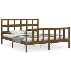 Foto van The living store massief grenenhouten bedframe - king size - 205.5 x 155.5 x 100 cm - honingbruin