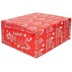 Foto van Kerst inpakpapier/cadeaupapier rood met huisjes 200 x 70 cm - cadeaupapier