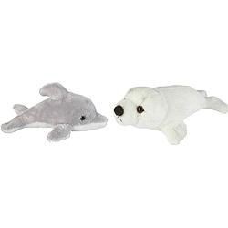 Foto van Zeedieren serie zachte pluche knuffels 2x stuks - dolfijn en zeehond pup van 15 cm - knuffel zeedieren