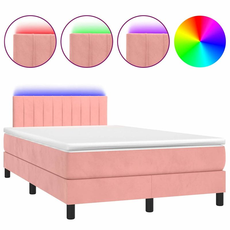 Foto van Vidaxl boxspring met matras en led fluweel roze 120x200 cm