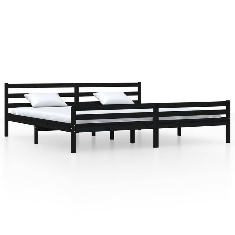 Foto van The living store houten bedframe - massief grenenhout - 205.5 x 185.5 x 69.5 cm - 180 x 200 cm (6ft super king) - zwart