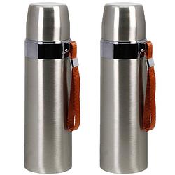 Foto van 2x stuks rvs thermosflessen / isoleerflessen zilver 0.5 l - thermosflessen