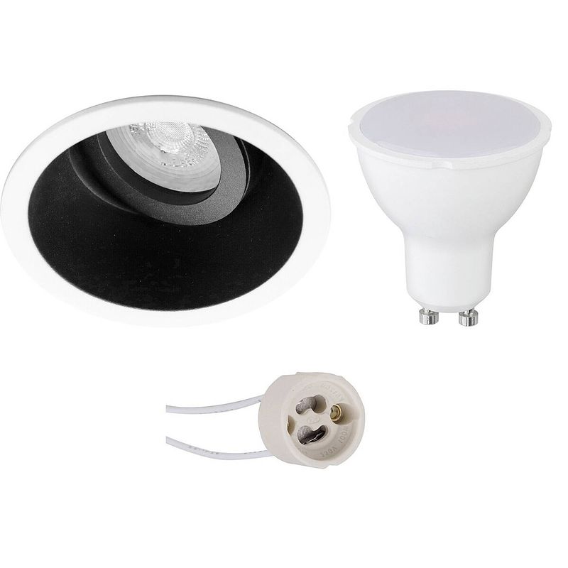 Foto van Led spot set - aigi - pragmi zano pro - gu10 fitting - inbouw rond - mat zwart/wit - 8w - helder/koud wit 6400k -