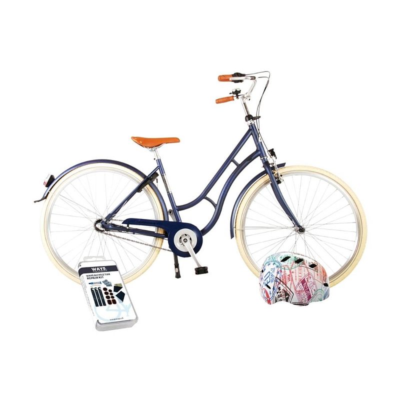 Foto van Volare kinderfiets lifestyle - 48 cm - blauw - 3 versnellingen - lage zadelstand - met fietshelm en accessoires