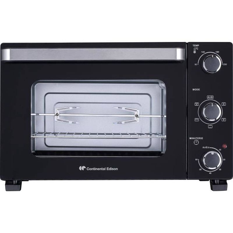 Foto van Continental edison cemf46b3 - elektrische mini-oven 46l zwart - 1800w - draaispit, natuurlijke convectie