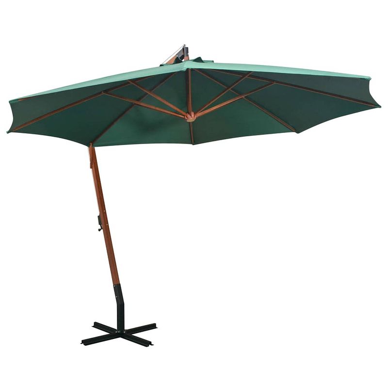 Foto van Vidaxl zweefparasol 350 cm houten paal groen