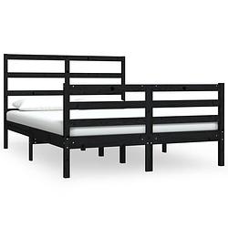 Foto van The living store houten bedframe - massief grenenhout - 150 x 200 cm - zwart