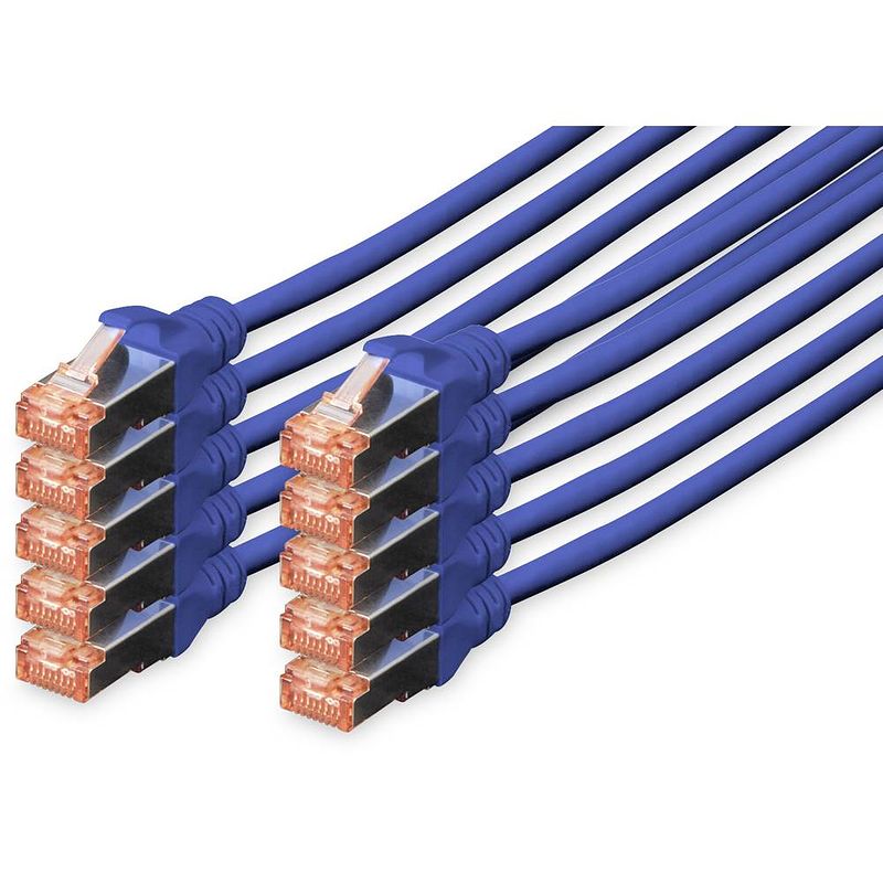 Foto van Digitus dk-1644-050-b-10 rj45 netwerkkabel, patchkabel cat 6 s/ftp 5.00 m blauw folie afscherming, afscherming totaal, afgeschermd, halogeenvrij, simplex,