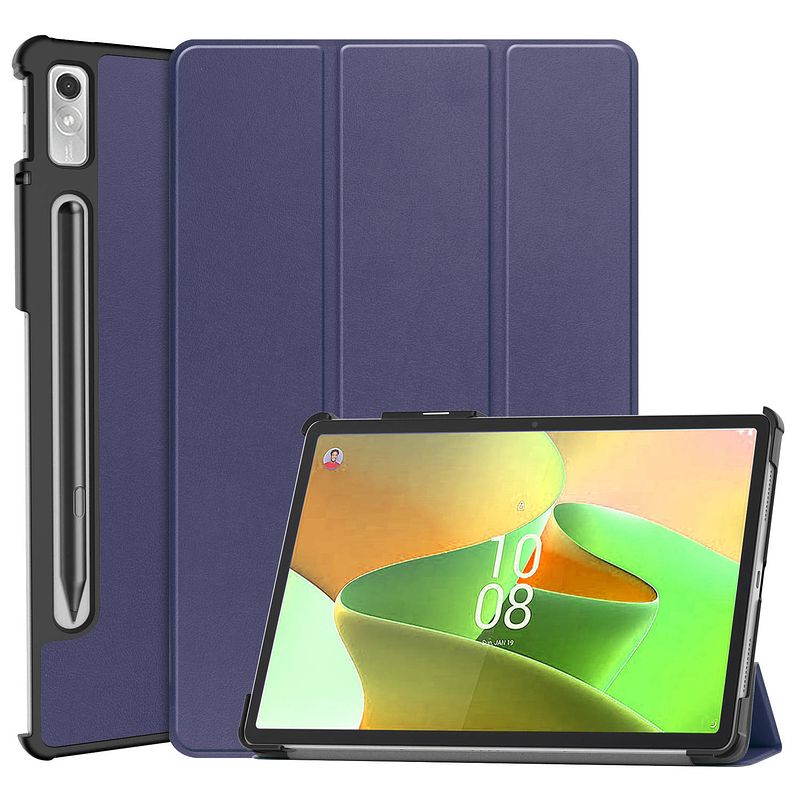 Foto van Basey lenovo tab p11 pro (2e gen) hoesje kunstleer hoes case cover - donkerblauw