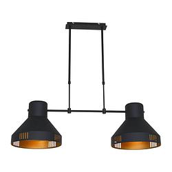 Foto van Industriële hanglamp - mexlite - metaal - industrieel - e27 - l: 105cm - voor binnen - woonkamer - eetkamer - zwart