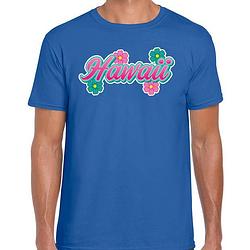 Foto van Hawaii zomer t-shirt blauw met bloemen voor heren xl - feestshirts