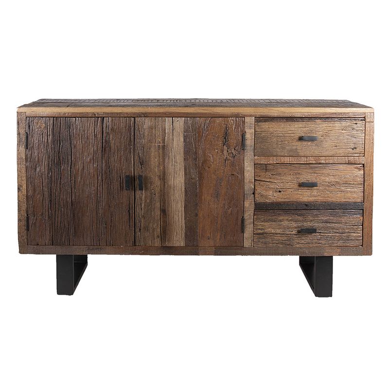 Foto van Clayre & eef dressoir 152*43*85 cm bruin hout, ijzer rechthoek ladekast opbergkast halfhoge kast bruin ladekast