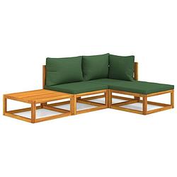 Foto van Vidaxl 4-delige loungeset met groene kussens massief hout