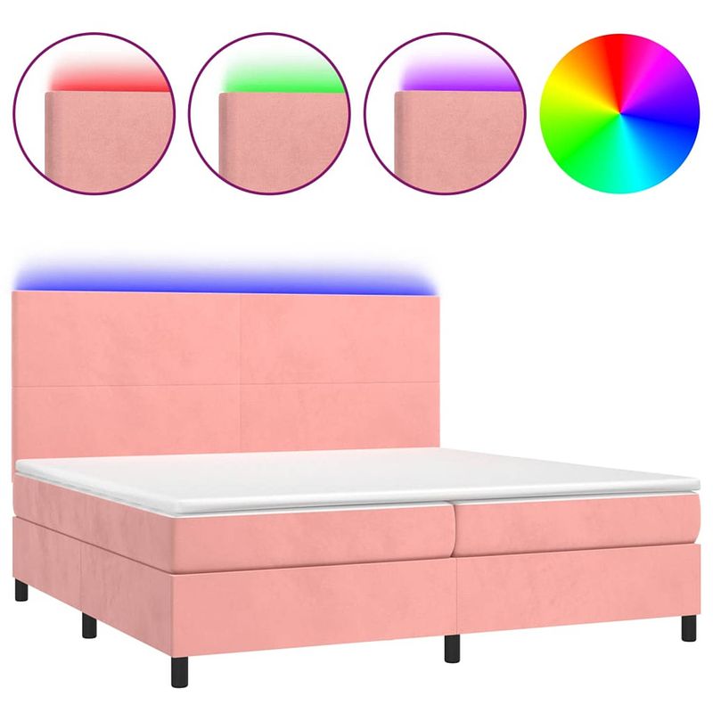 Foto van The living store bed - fluweel roze - boxspring 203x200x118/128 - verstelbaar hoofdbord - pocketvering matras -