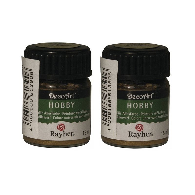 Foto van 2x acrylverf/hobbyverf goud 15 ml hobby materiaal - hobbyverf