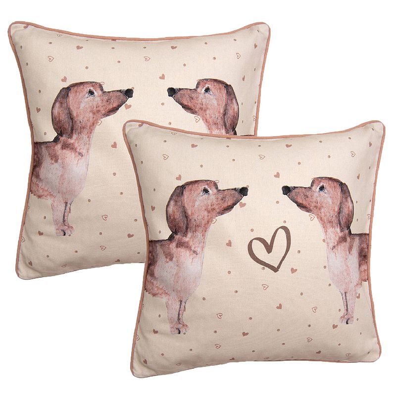 Foto van Haes deco - set van 2 sierkussenhoezen - 40x40 cm - 100% katoen - dachshund love