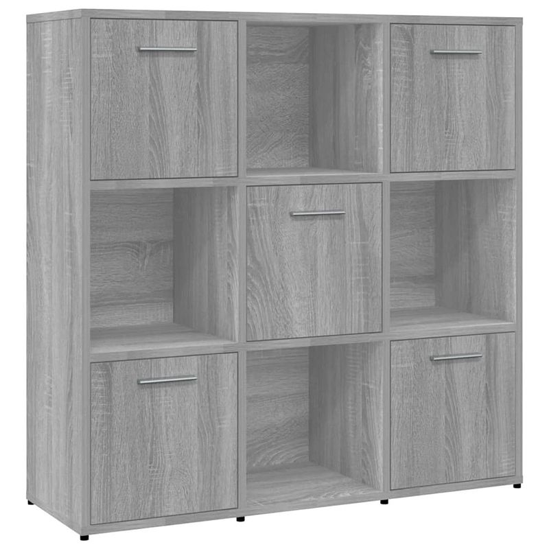 Foto van The living store boekenkast grijs sonoma eiken 90x30x90 cm - 9 vakken - 5 deuren