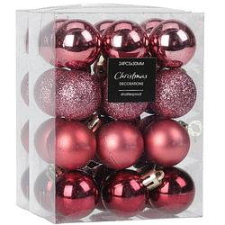 Foto van Christmas decoration kerstballen 32x -roze-5 cm -kunststof - kerstbal