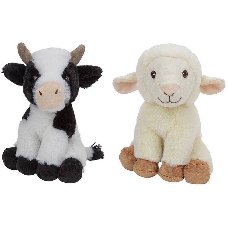 Foto van Pluche boerderijdieren knuffels koe en schaap van 23 cm - knuffel boederijdieren