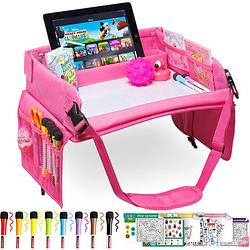 Foto van Rx goods premium reistafel met tekentafel & tablethouder- opvouwbaar - auto organizer - whiteboard - roze