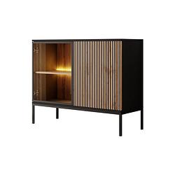 Foto van Meubella dressoir legend - mat zwart - eiken - 104 cm