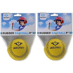 Foto van Pakket van 2x stuks rubberen speelgoed honkballen geel 9 cm - honkbalsets