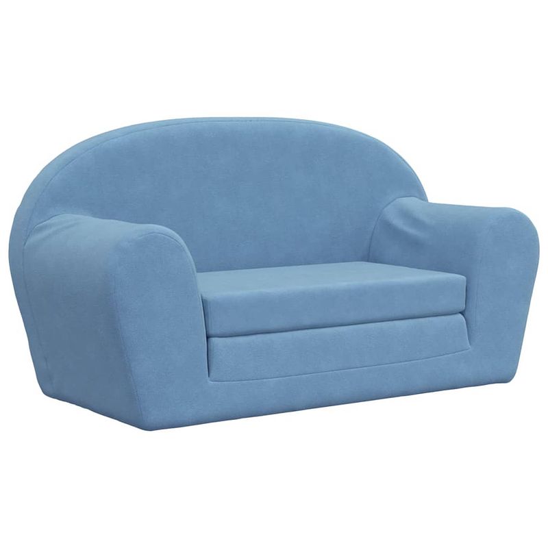 Foto van The living store kinderslaapbank - 2-zits - blauw - zacht pluche - afneembare hoes - schuimvulling - 84 x (34-91) x 45