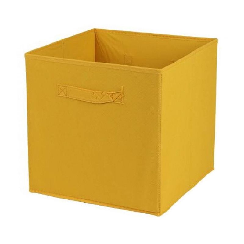 Foto van Urban living opbergmand/kastmand square box - karton/kunststof - 29 liter - oker geel - 31 x 31 x 31 cm - opbergmanden