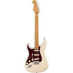 Foto van Fender player plus stratocaster lh olympic pearl mn linkshandige elektrische gitaar met deluxe gigbag