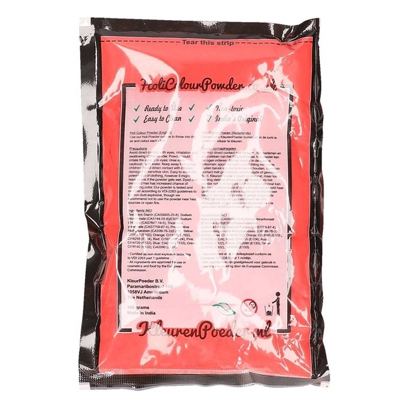 Foto van 6x zakjes holi poeder rood 100 gram - kleurpoeder