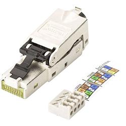 Foto van Digitus rj45 netwerk stekkerverbinder cat 6a, zonder connectoren [1x lsa, snijklem, snelaansluiting - 1x rj45-stekker, rj45-stekker 8p8c] zilver, staal