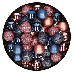 Foto van Set van 40x stuks kunststof kerstballen mix roze en donkerblauw 3 cm - kerstbal