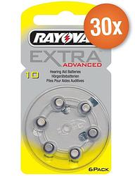 Foto van Voordeelpak rayovac gehoorapparaat batterijen - type 10 (geel) - 30 x 6 stuks + gratis batterijtester