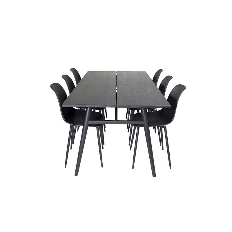 Foto van Sleek eethoek eetkamertafel uitschuifbare tafel lengte cm 195 / 280 zwart en 6 polar eetkamerstal zwart.