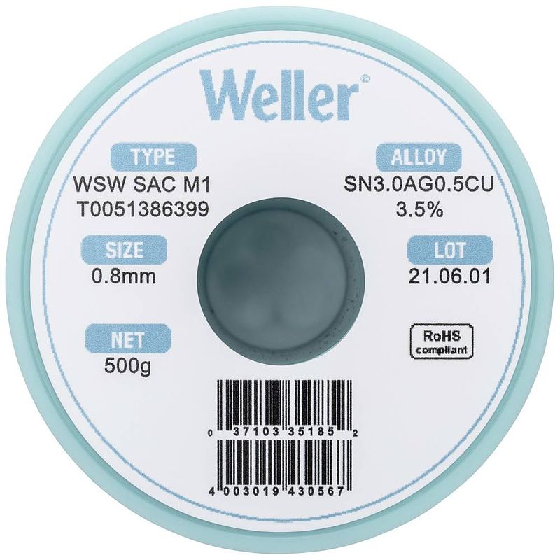 Foto van Weller wsw sac m1 soldeertin, loodvrij spoel sn3,0ag0,5cu 500 g 0.8 mm