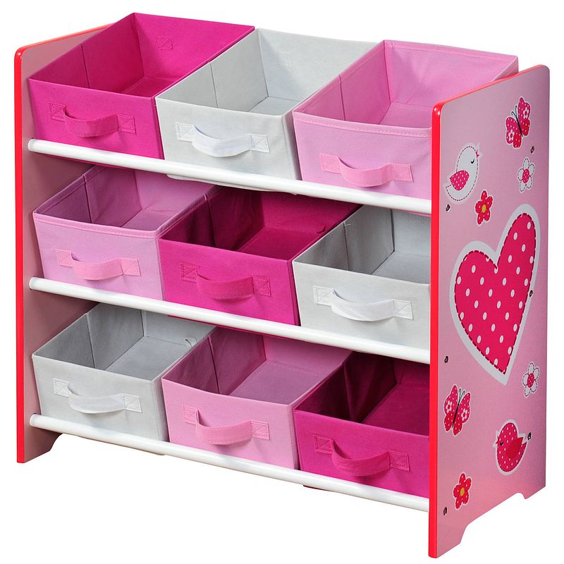 Foto van Stevige kinder opbergkast met hartjes motief 66x30x59,5cm - roze/wit