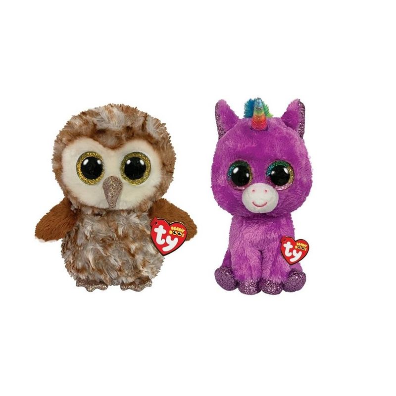 Foto van Ty - knuffel - beanie buddy - percy owl & rosette unicorn