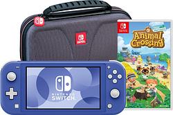 Foto van Nintendo switch lite blauw + animal crossing new horizons + bigben beschermtas
