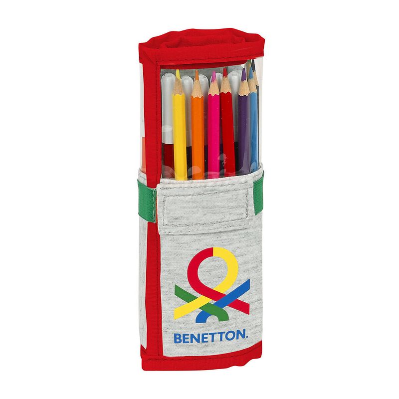 Foto van Schooletui met accessoires benetton pop grijs (27 onderdelen) (7 x 20 x 7 cm)